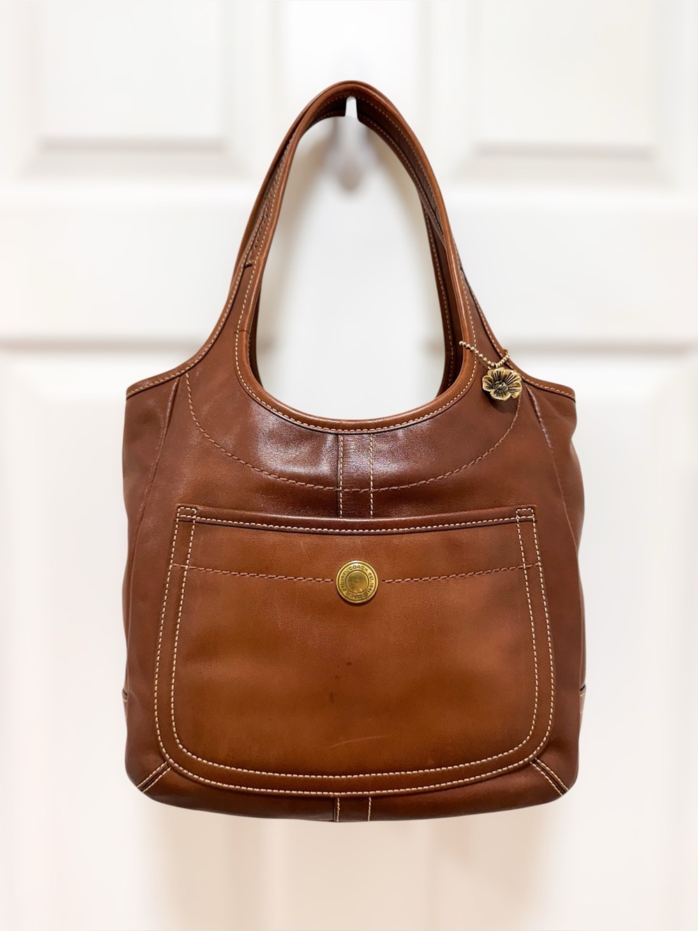 Coach Ergo Large Tote Camel Glove-Tanned Leather Legacy Stripe 11285